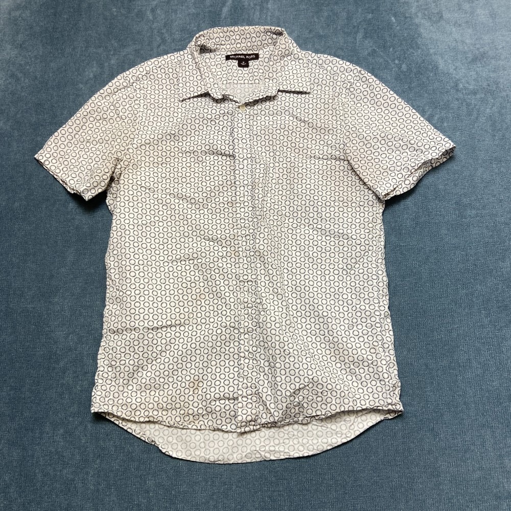 Michael Kors Shirt Mens Medium Black White Geometric High Low Hem Button Up